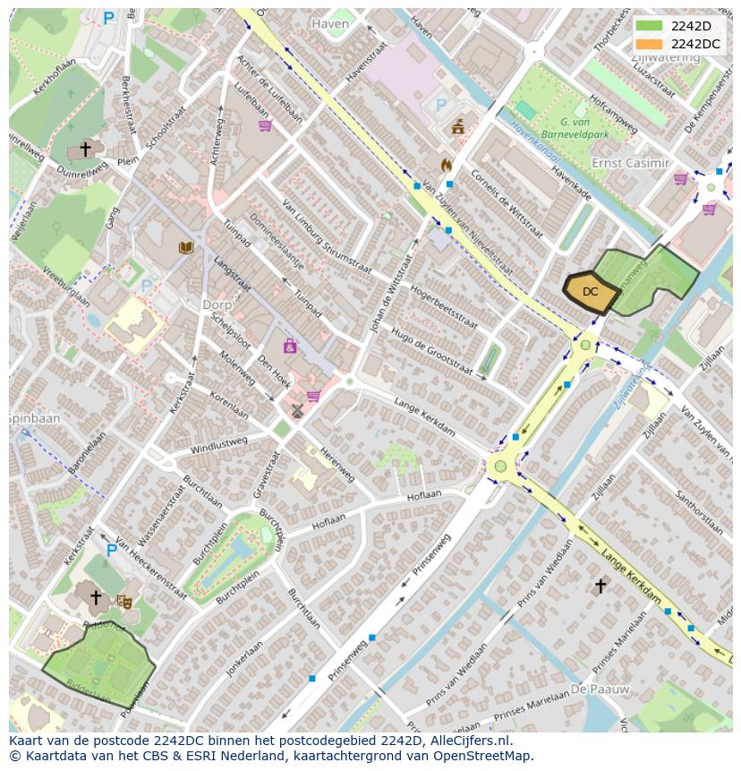 Afbeelding van het postcodegebied 2242 DC op de kaart.