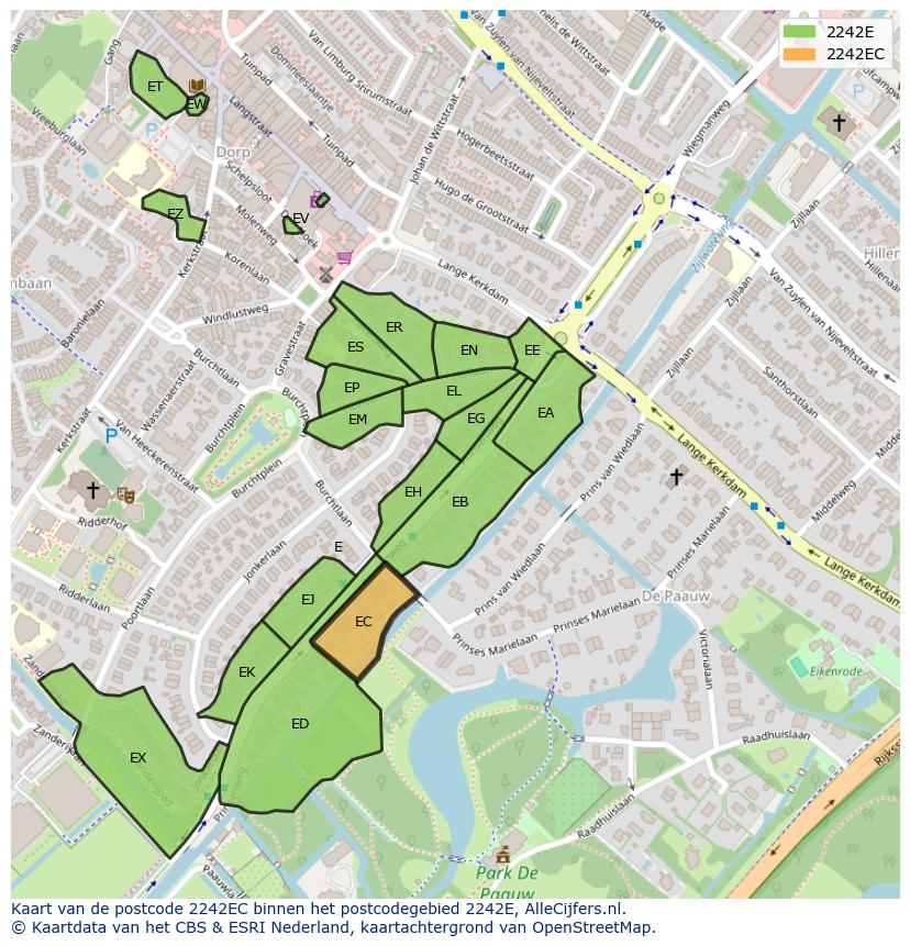 Afbeelding van het postcodegebied 2242 EC op de kaart.