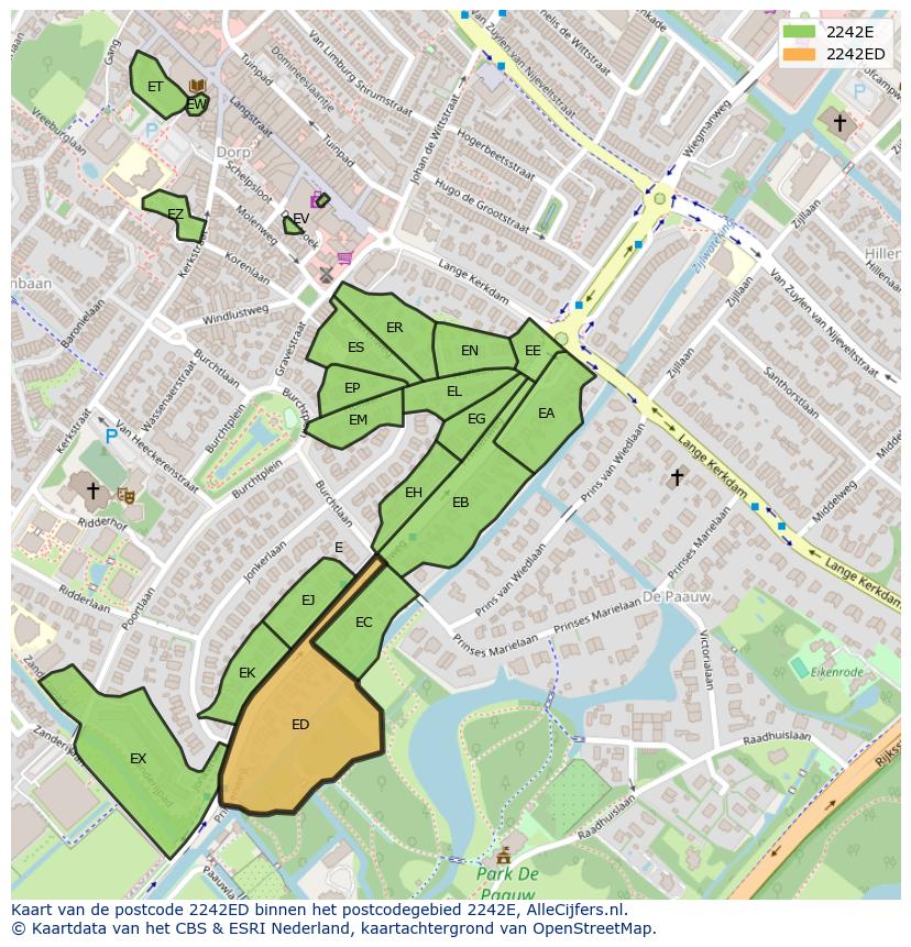 Afbeelding van het postcodegebied 2242 ED op de kaart.