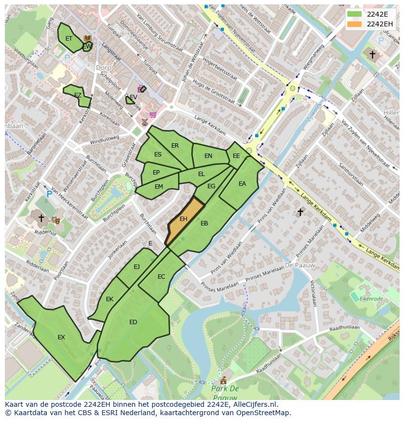 Afbeelding van het postcodegebied 2242 EH op de kaart.