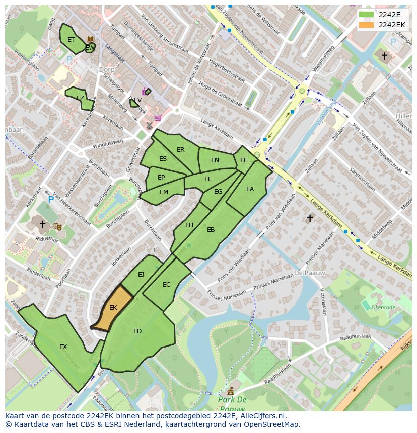 Afbeelding van het postcodegebied 2242 EK op de kaart.