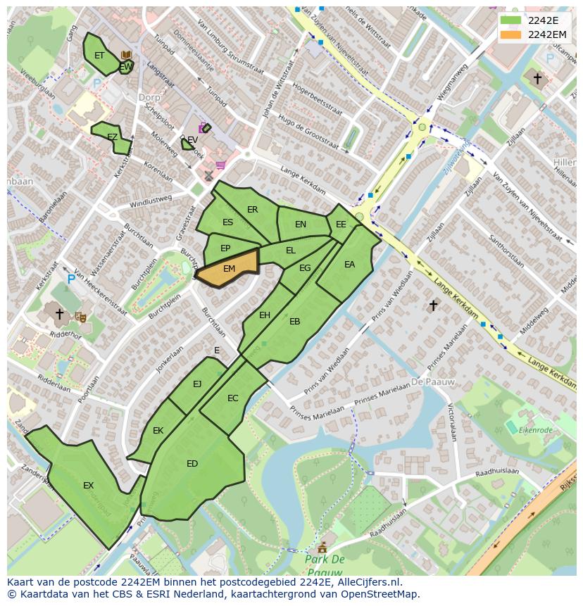 Afbeelding van het postcodegebied 2242 EM op de kaart.