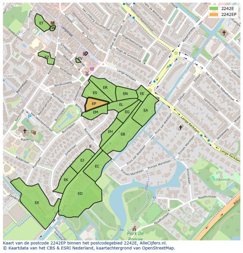 Afbeelding van het postcodegebied 2242 EP op de kaart.