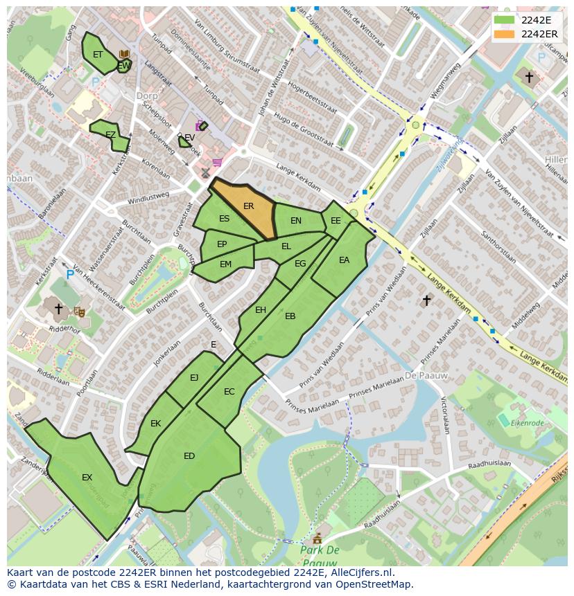 Afbeelding van het postcodegebied 2242 ER op de kaart.