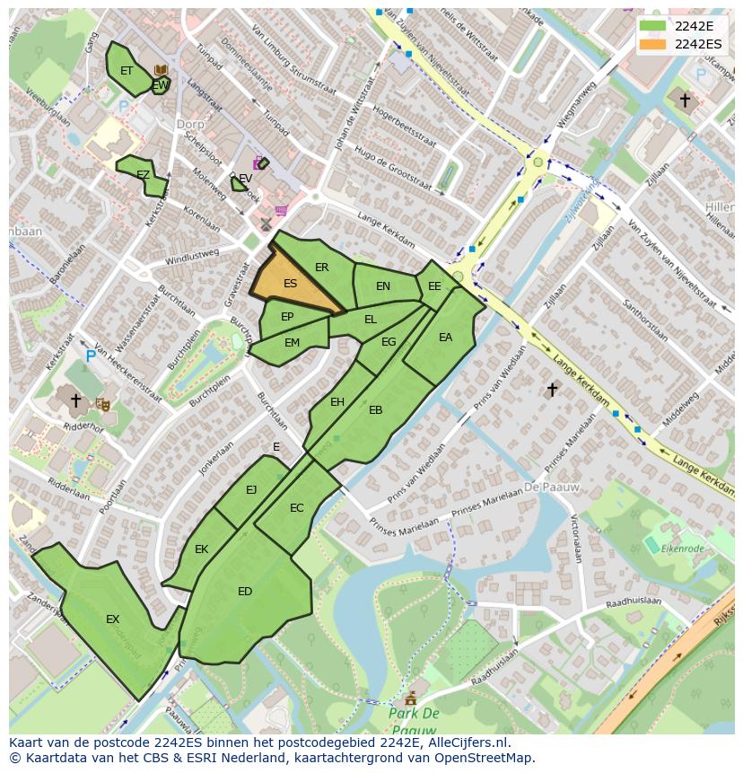 Afbeelding van het postcodegebied 2242 ES op de kaart.