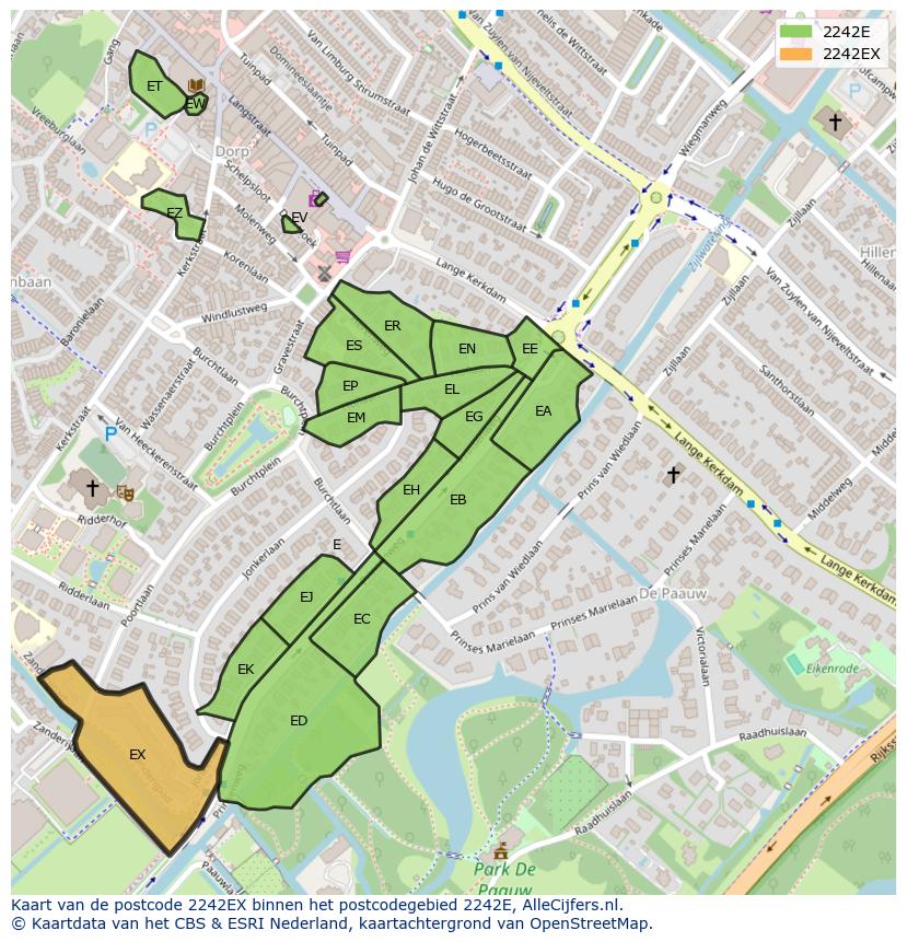 Afbeelding van het postcodegebied 2242 EX op de kaart.