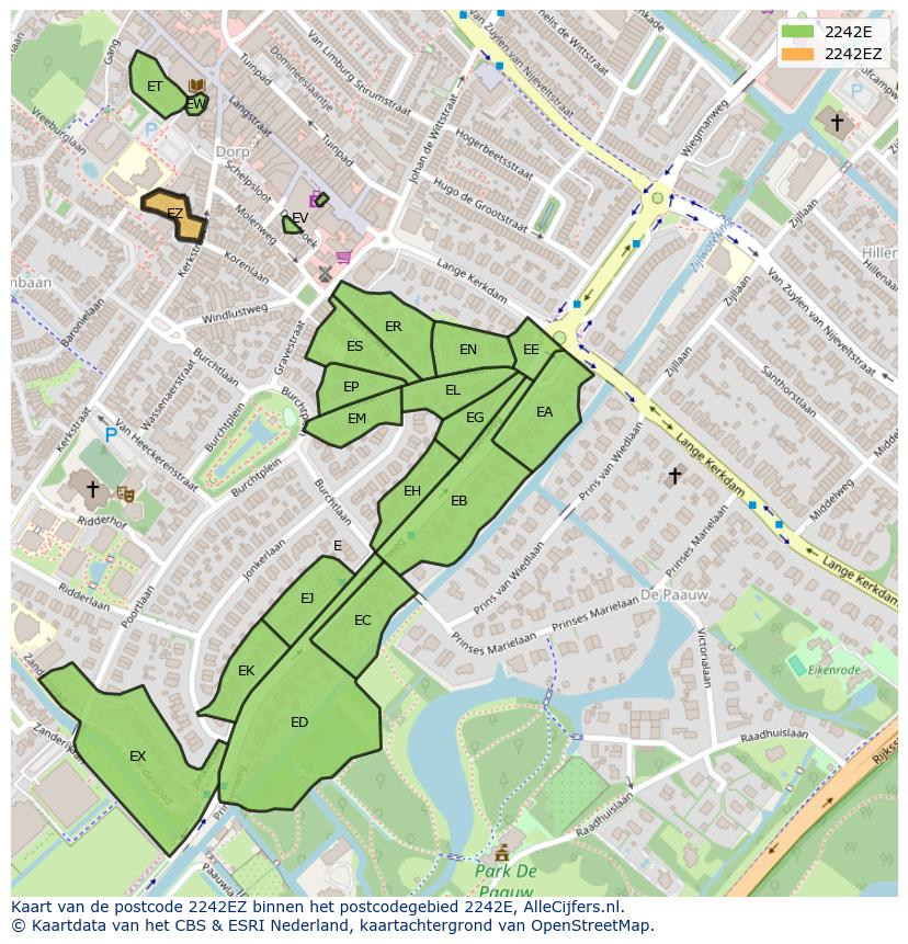 Afbeelding van het postcodegebied 2242 EZ op de kaart.