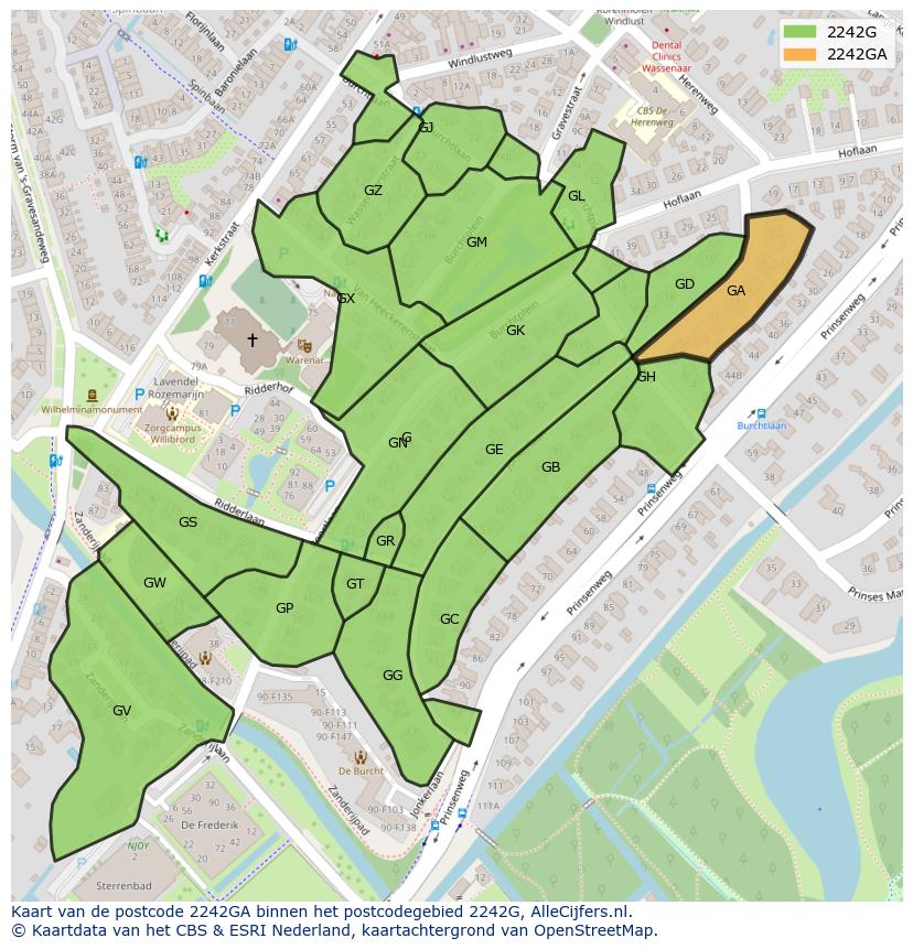 Afbeelding van het postcodegebied 2242 GA op de kaart.