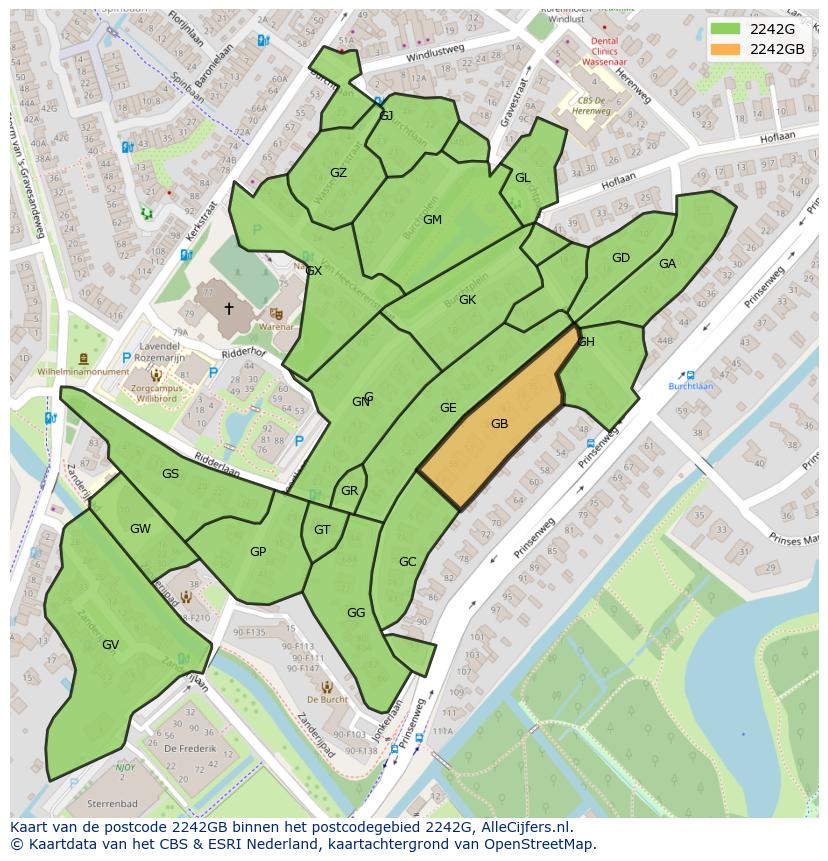 Afbeelding van het postcodegebied 2242 GB op de kaart.