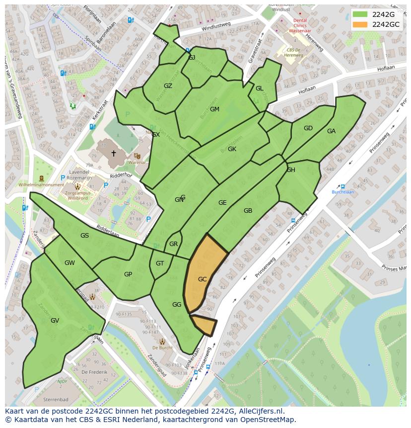 Afbeelding van het postcodegebied 2242 GC op de kaart.