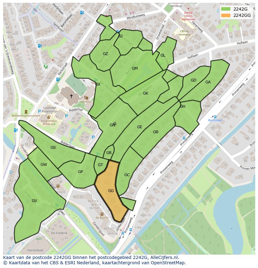 Afbeelding van het postcodegebied 2242 GG op de kaart.