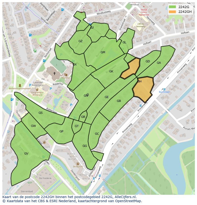 Afbeelding van het postcodegebied 2242 GH op de kaart.