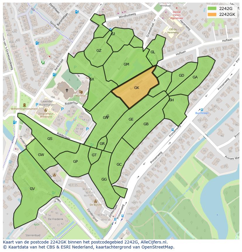 Afbeelding van het postcodegebied 2242 GK op de kaart.