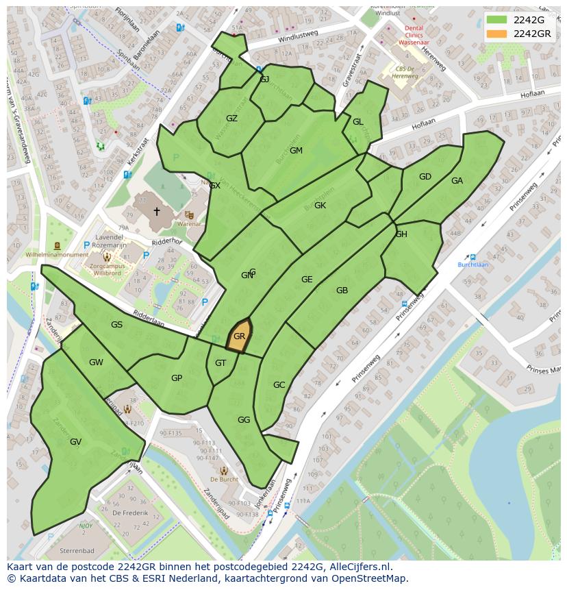Afbeelding van het postcodegebied 2242 GR op de kaart.