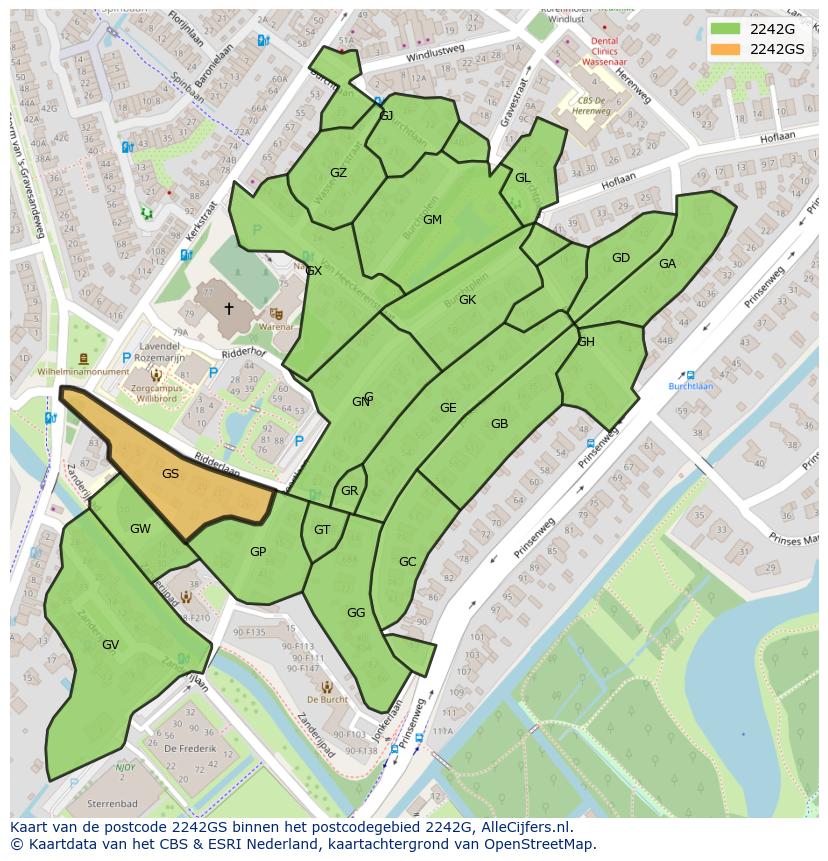 Afbeelding van het postcodegebied 2242 GS op de kaart.