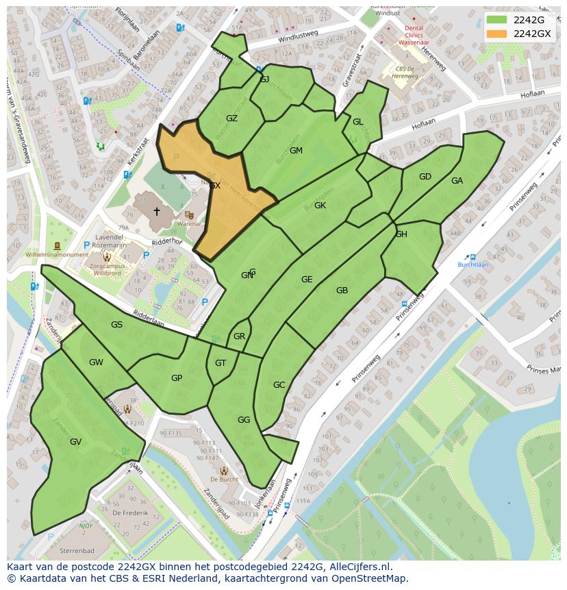 Afbeelding van het postcodegebied 2242 GX op de kaart.