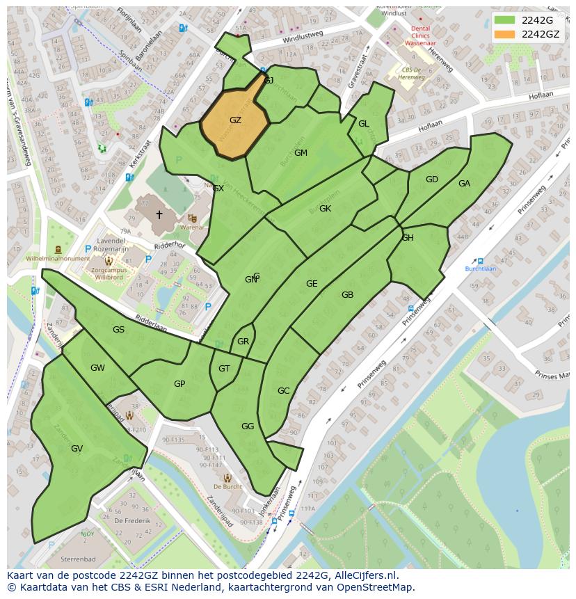Afbeelding van het postcodegebied 2242 GZ op de kaart.