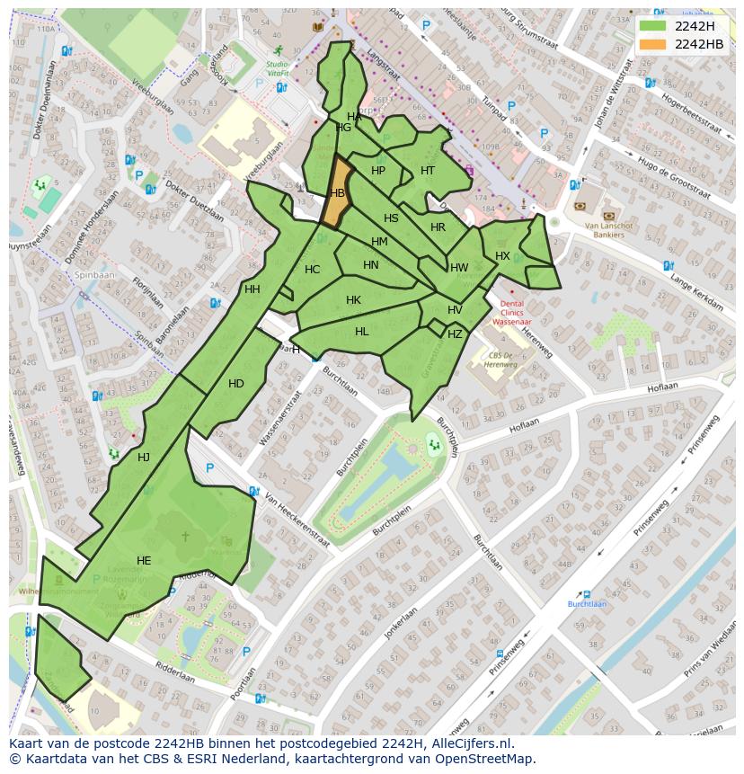Afbeelding van het postcodegebied 2242 HB op de kaart.