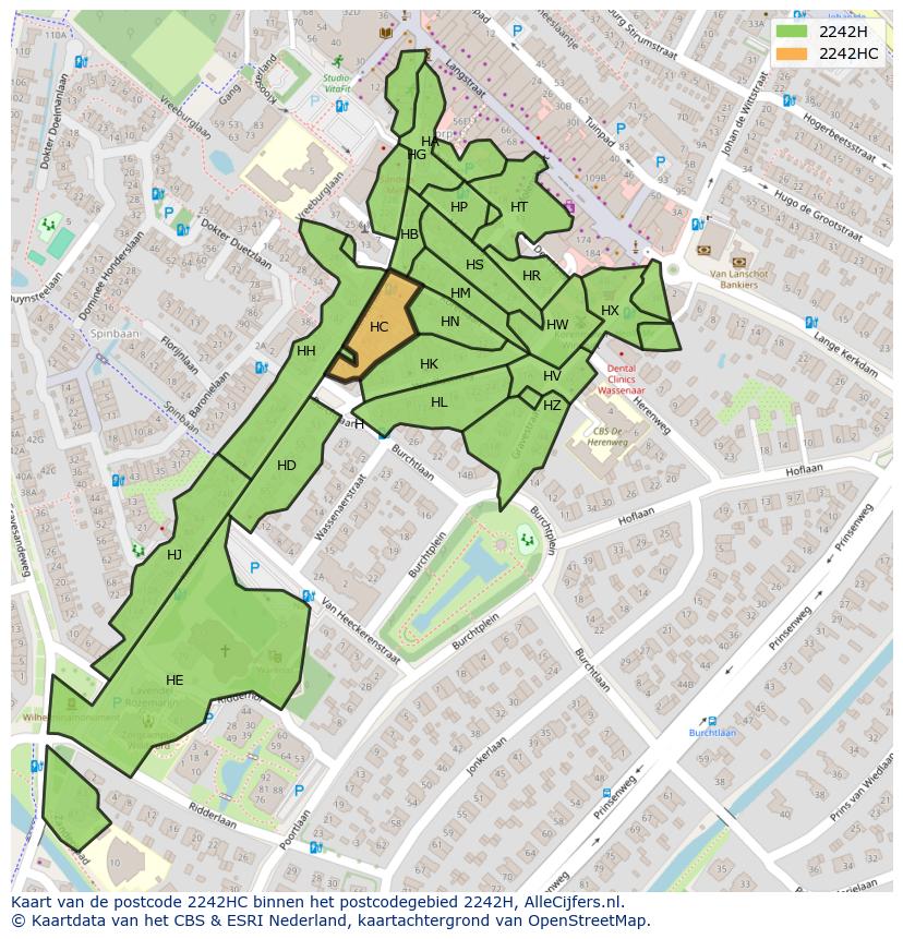 Afbeelding van het postcodegebied 2242 HC op de kaart.