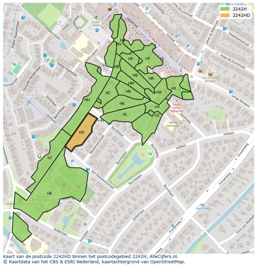 Afbeelding van het postcodegebied 2242 HD op de kaart.