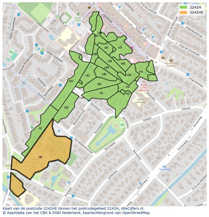 Afbeelding van het postcodegebied 2242 HE op de kaart.