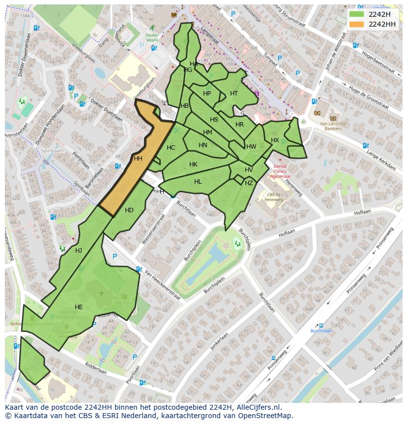 Afbeelding van het postcodegebied 2242 HH op de kaart.