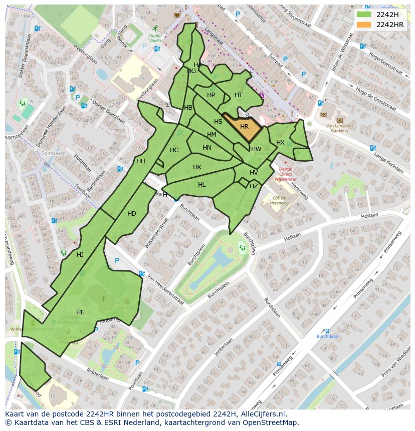Afbeelding van het postcodegebied 2242 HR op de kaart.
