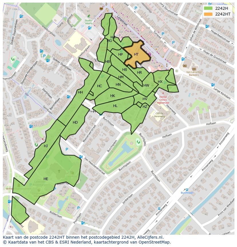 Afbeelding van het postcodegebied 2242 HT op de kaart.