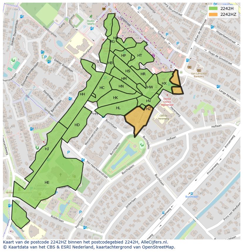 Afbeelding van het postcodegebied 2242 HZ op de kaart.