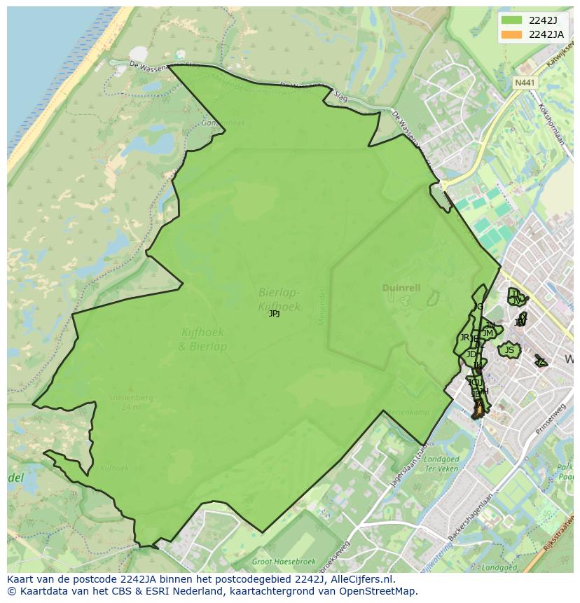 Afbeelding van het postcodegebied 2242 JA op de kaart.