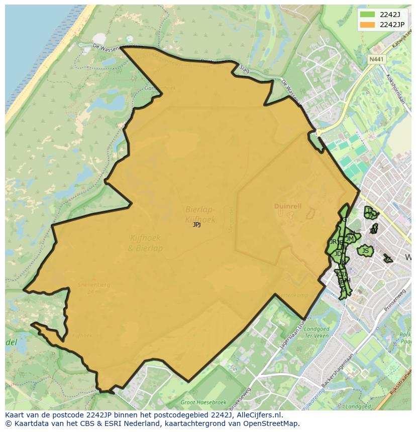 Afbeelding van het postcodegebied 2242 JP op de kaart.