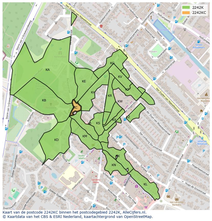 Afbeelding van het postcodegebied 2242 KC op de kaart.