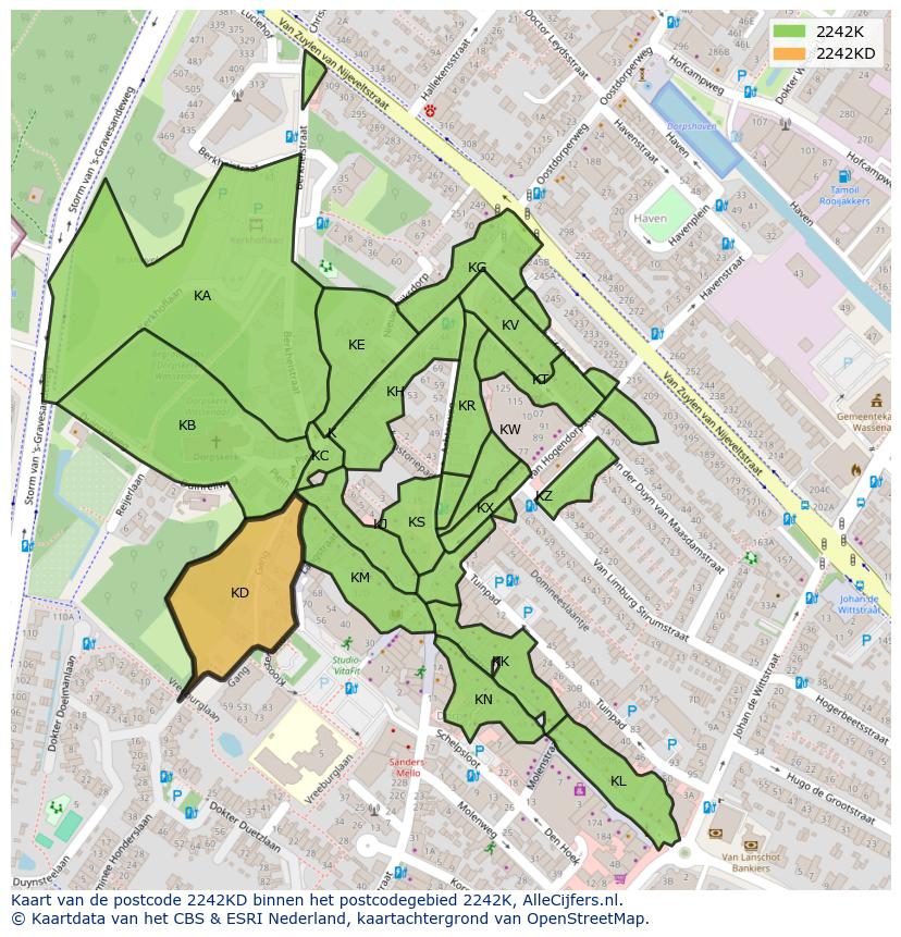 Afbeelding van het postcodegebied 2242 KD op de kaart.