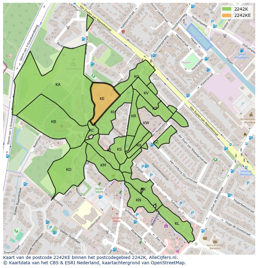 Afbeelding van het postcodegebied 2242 KE op de kaart.