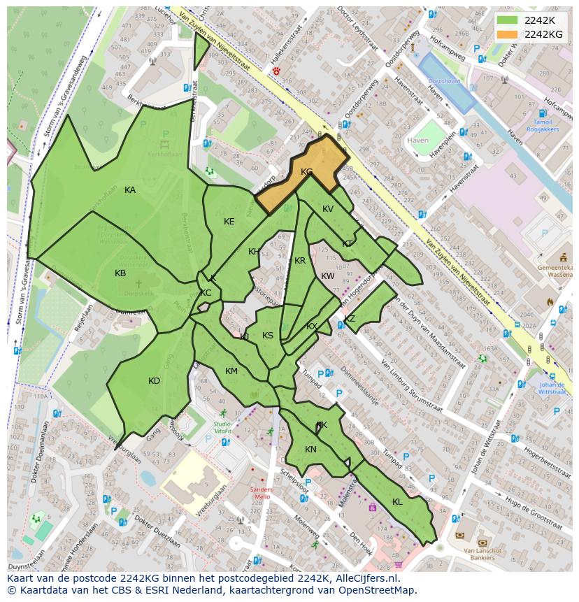 Afbeelding van het postcodegebied 2242 KG op de kaart.