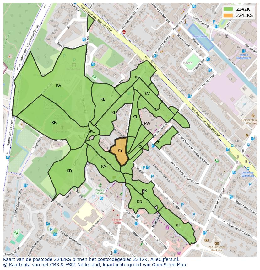 Afbeelding van het postcodegebied 2242 KS op de kaart.