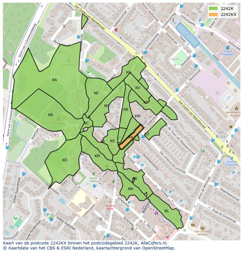 Afbeelding van het postcodegebied 2242 KX op de kaart.