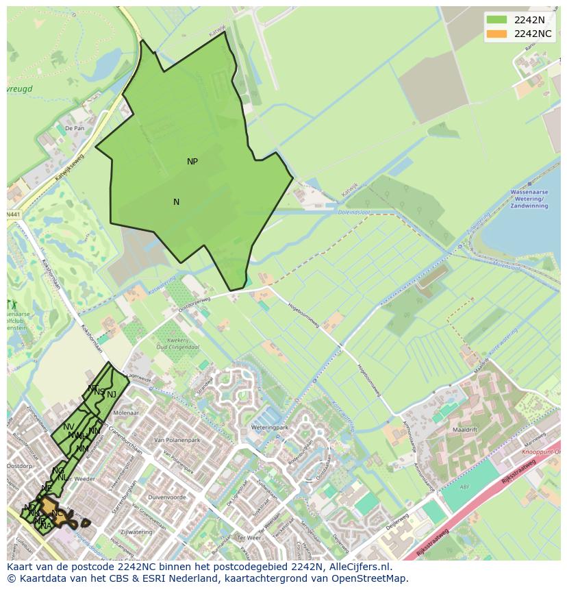 Afbeelding van het postcodegebied 2242 NC op de kaart.