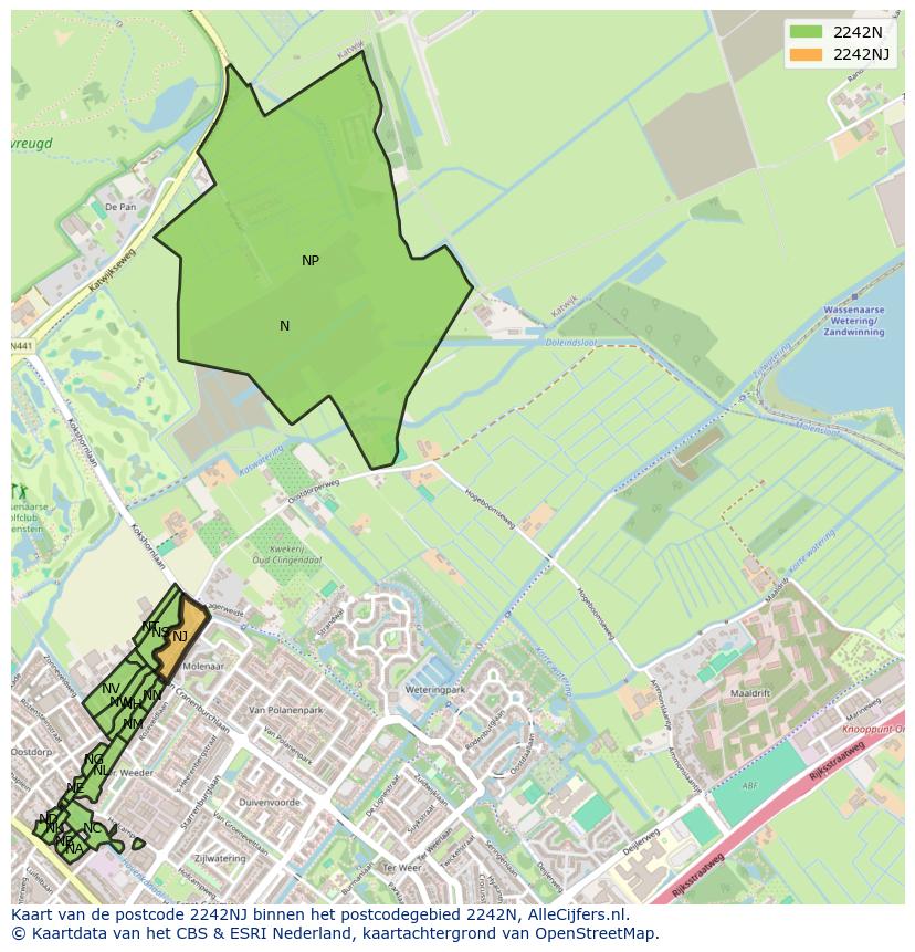 Afbeelding van het postcodegebied 2242 NJ op de kaart.