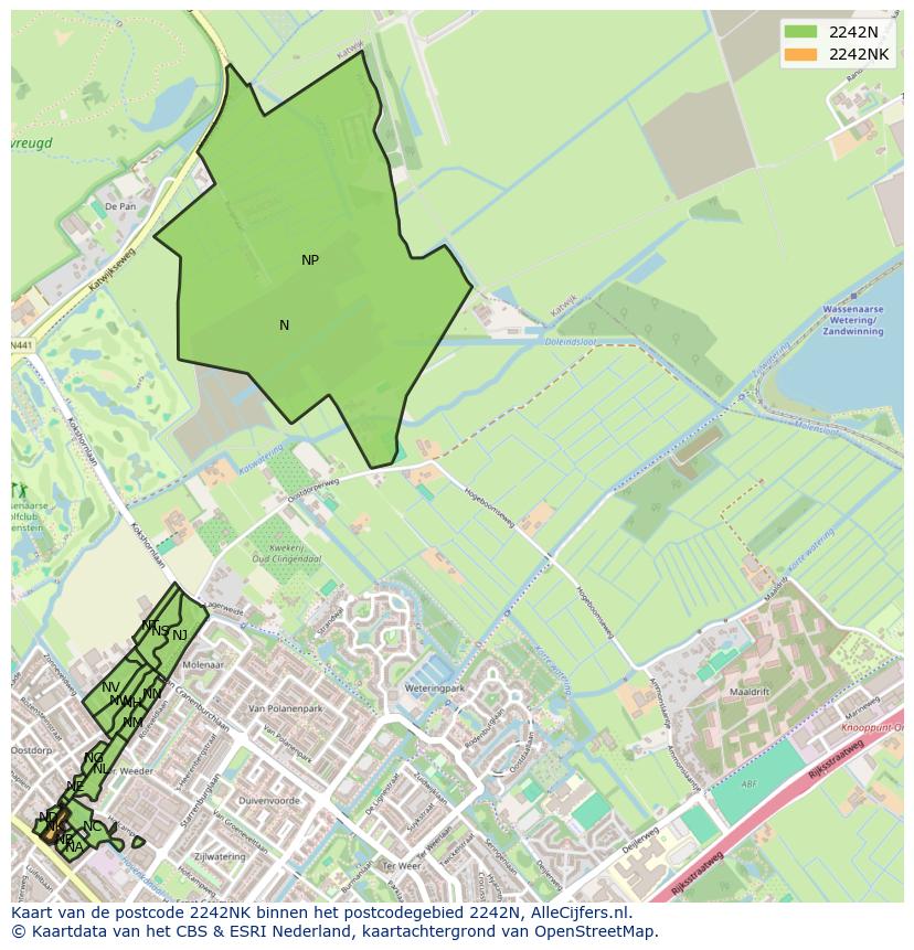 Afbeelding van het postcodegebied 2242 NK op de kaart.