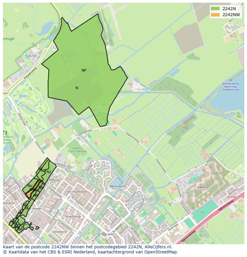 Afbeelding van het postcodegebied 2242 NW op de kaart.