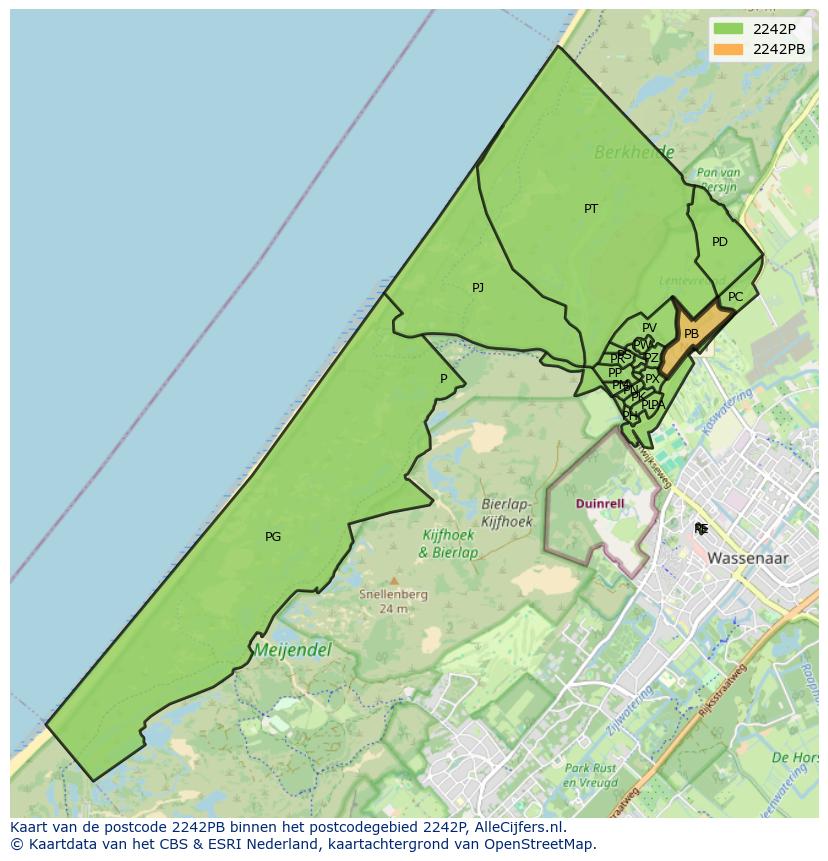 Afbeelding van het postcodegebied 2242 PB op de kaart.