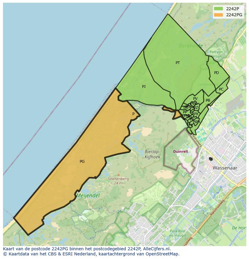 Afbeelding van het postcodegebied 2242 PG op de kaart.