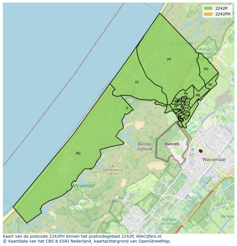 Afbeelding van het postcodegebied 2242 PH op de kaart.