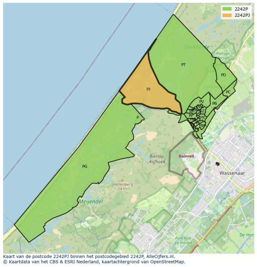 Afbeelding van het postcodegebied 2242 PJ op de kaart.