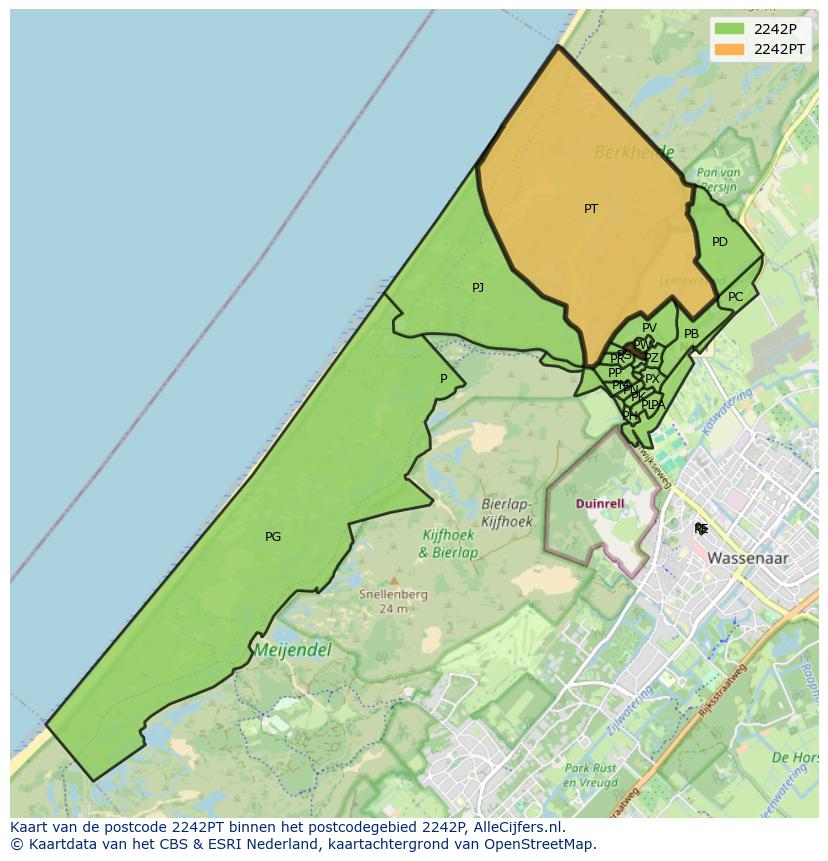 Afbeelding van het postcodegebied 2242 PT op de kaart.