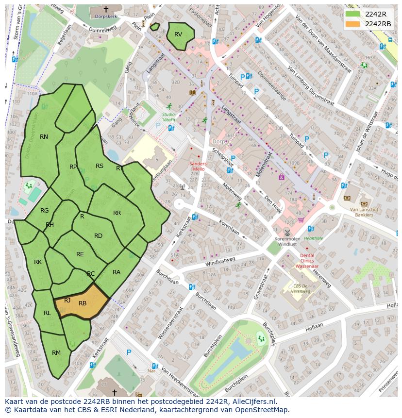 Afbeelding van het postcodegebied 2242 RB op de kaart.