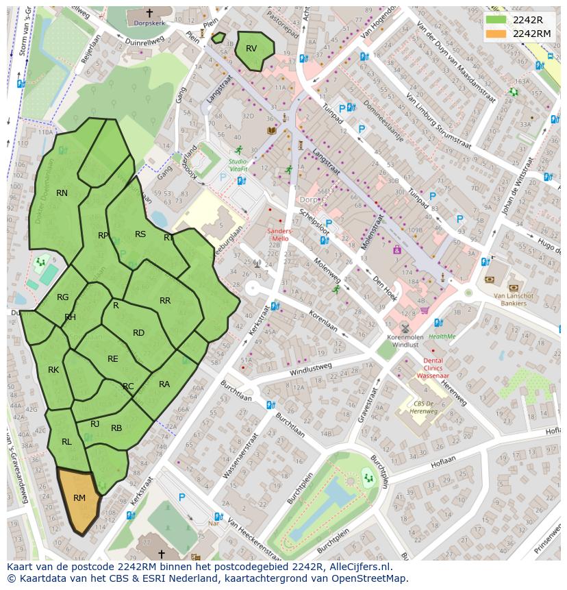 Afbeelding van het postcodegebied 2242 RM op de kaart.