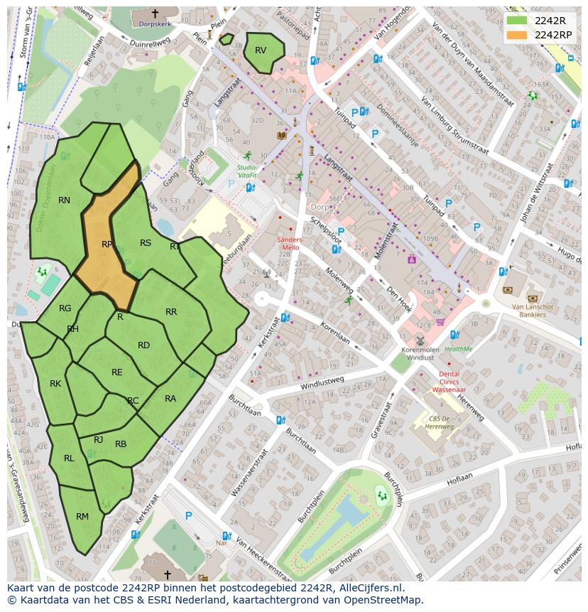 Afbeelding van het postcodegebied 2242 RP op de kaart.