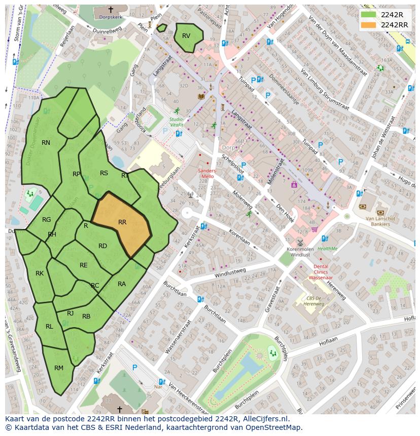 Afbeelding van het postcodegebied 2242 RR op de kaart.